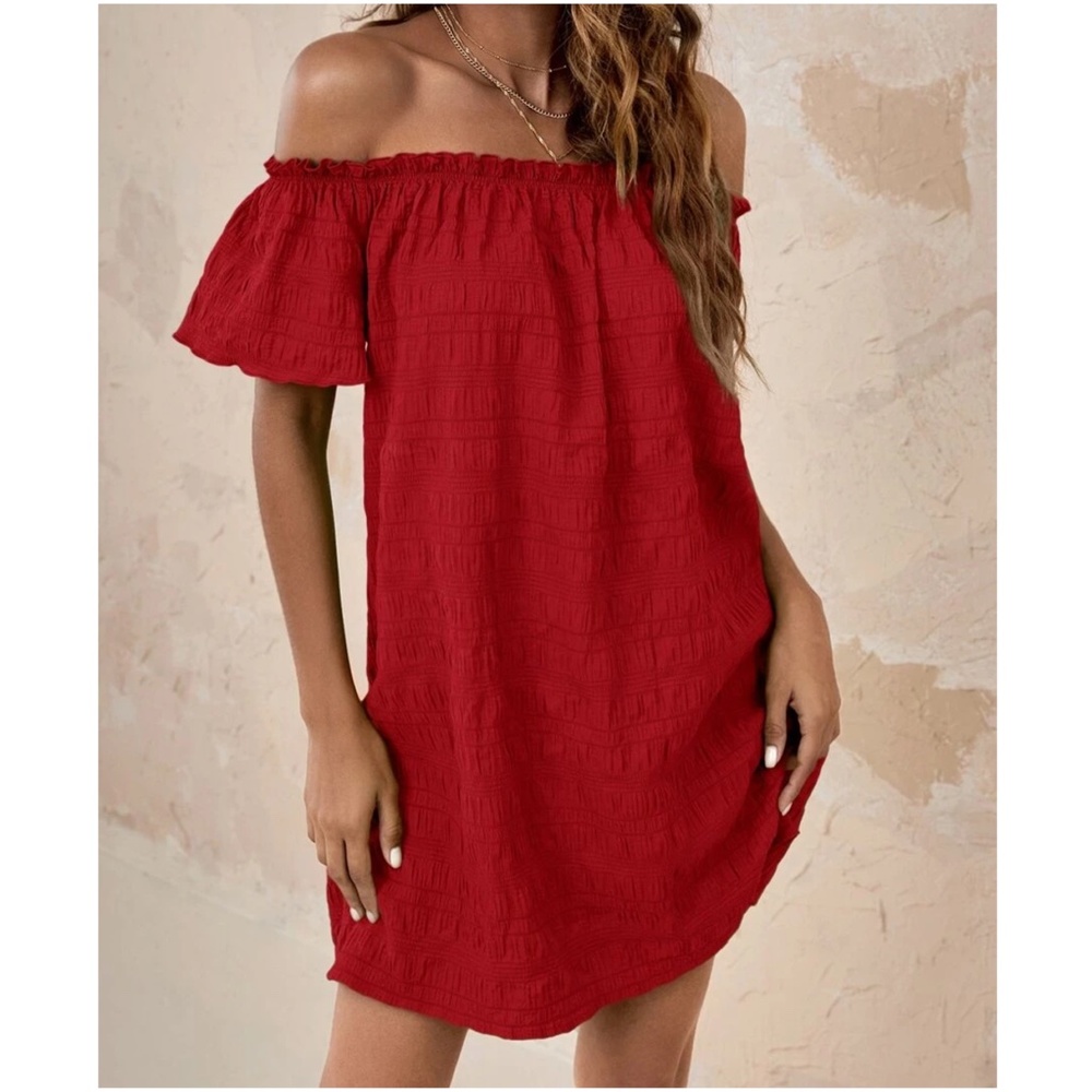 Off Shoulder Ruffle Mini Dress - Picture 3 of 8